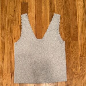 Aerie Light Gray Scalloped Knit Top